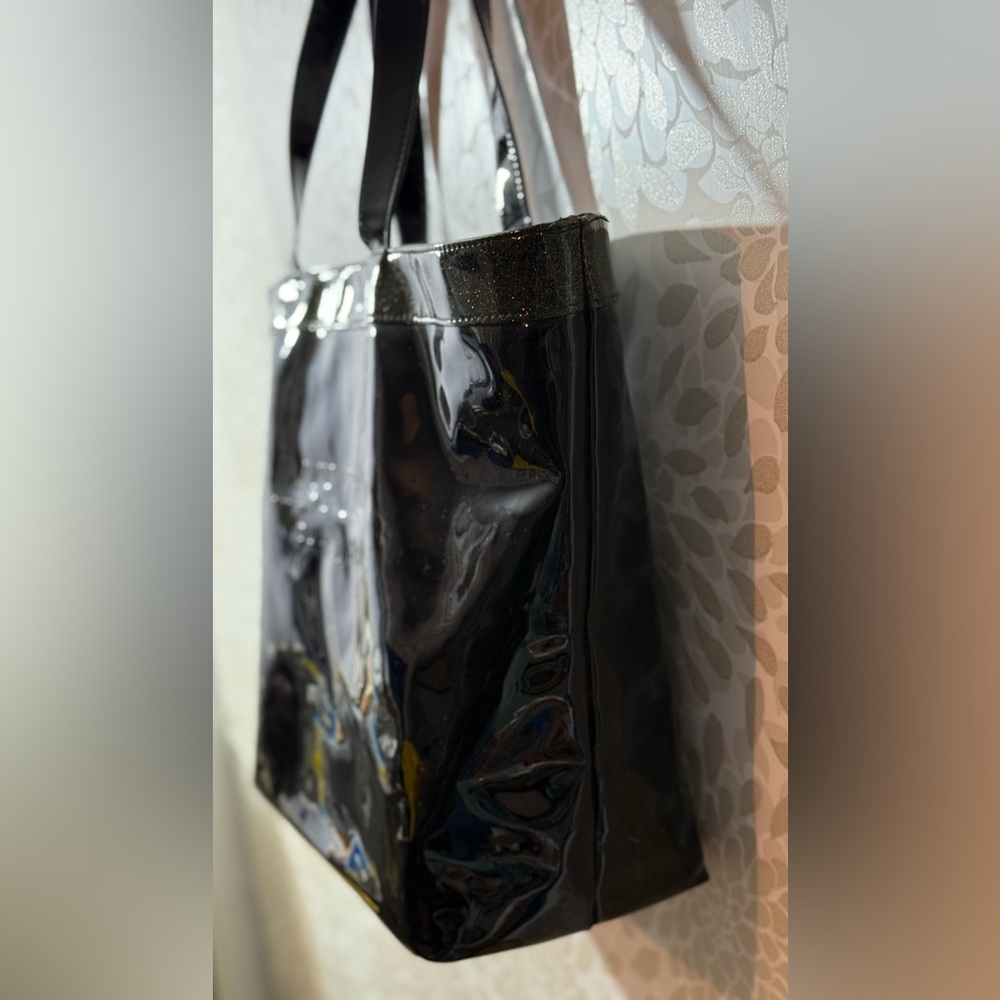 Jimmy Choo Parfums Black Shiny Glossy Patent Glitter Trimmed Tote Bag - Picture 4 of 12